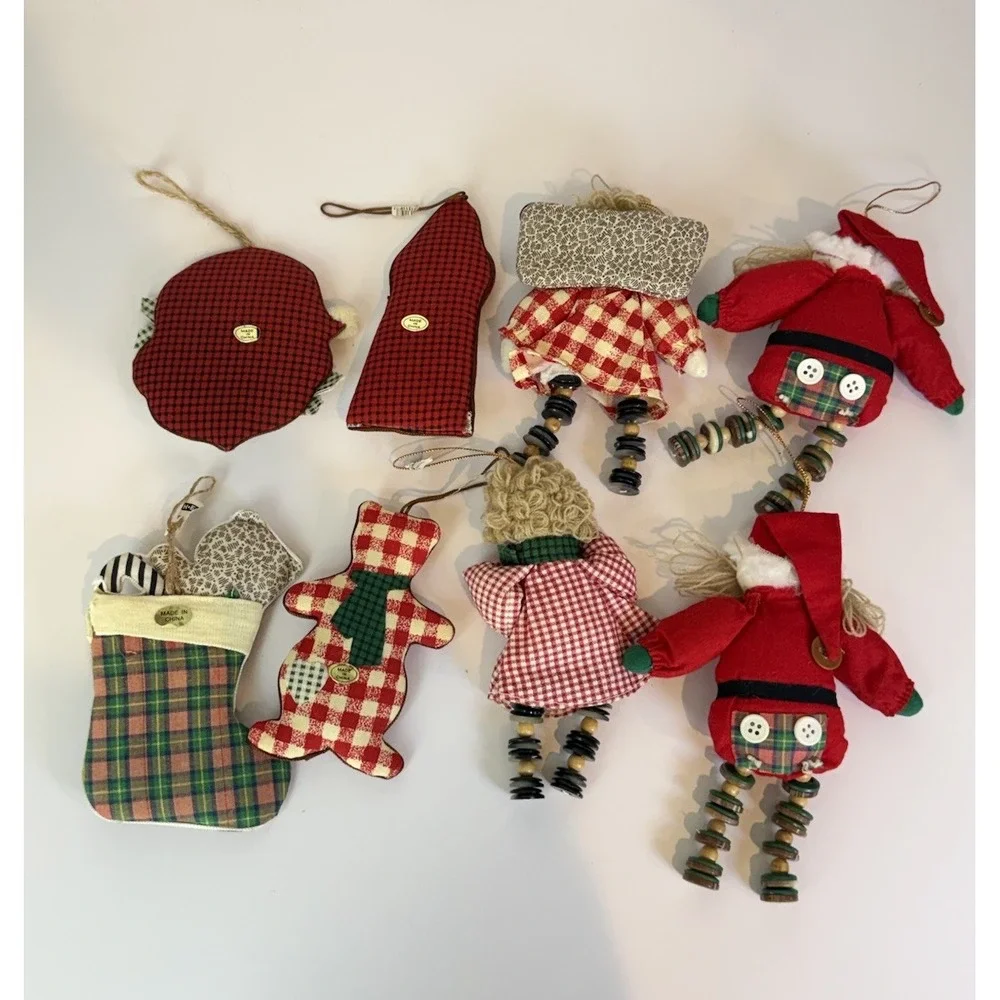 Vintage Style Rustic Christmas Ornament Lot Santa Angel Stocking Decor